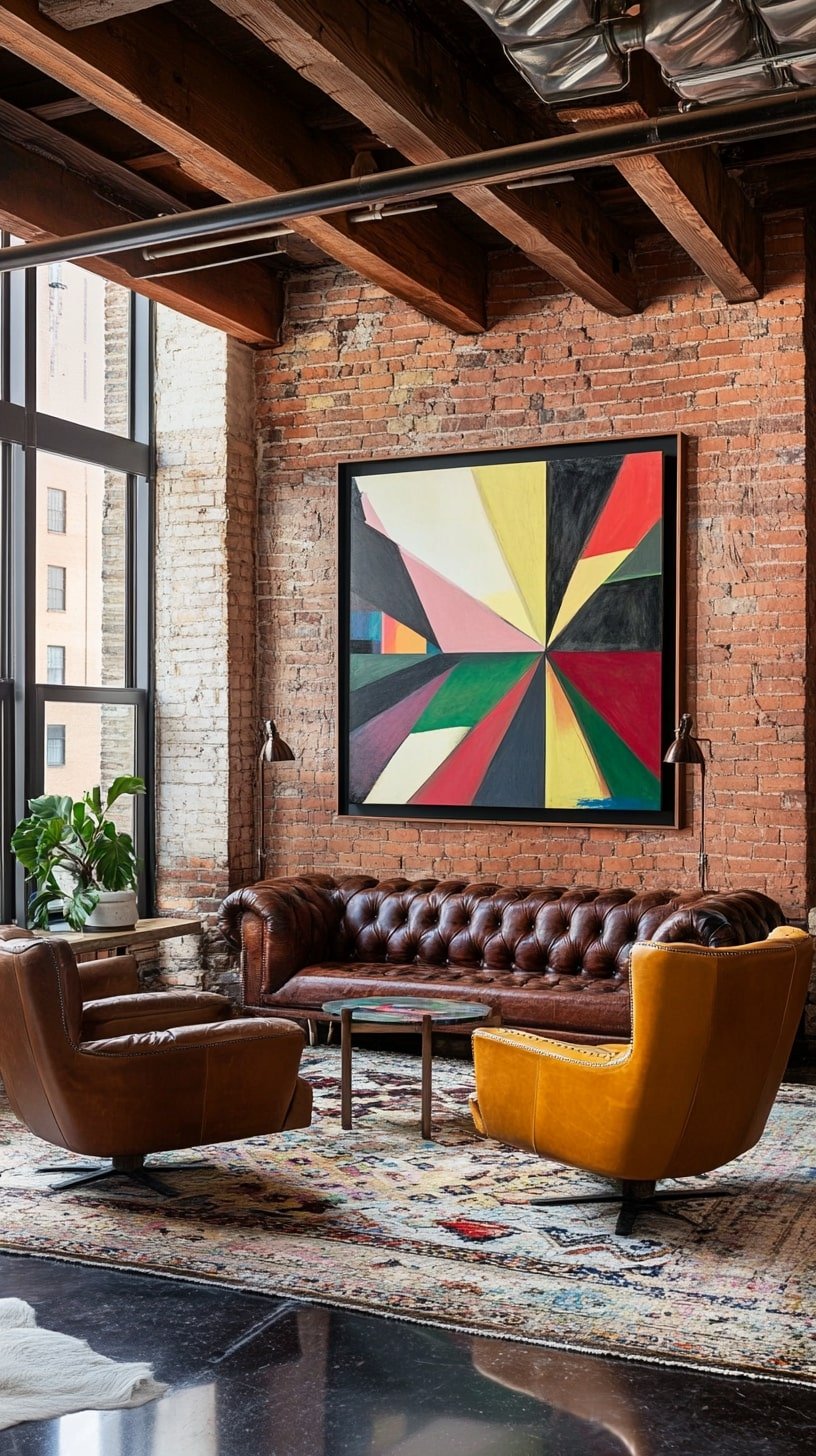 Midcentury Modern Loft with Brick Walls and Arched Windows