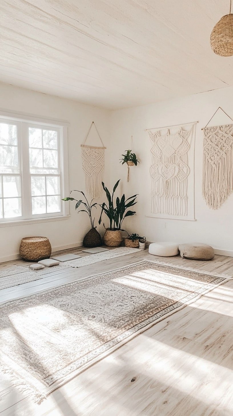 Minimal Boho Studio with White Walls and Natural Wood
