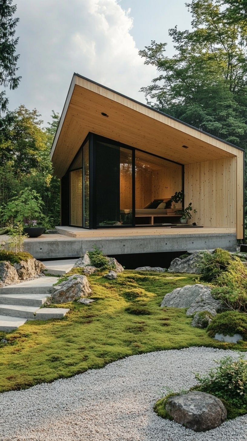 Minimal Tiny House with Sloped Roof and Natural Landscaping