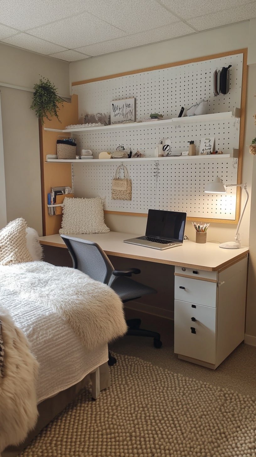 Minimalist Dorm Room with Floating Desk and Shelf