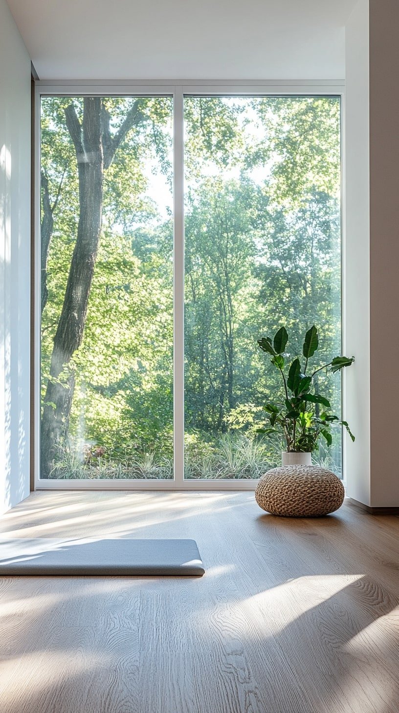 Minimalist Yoga Room with Floor-to-Ceiling Windows