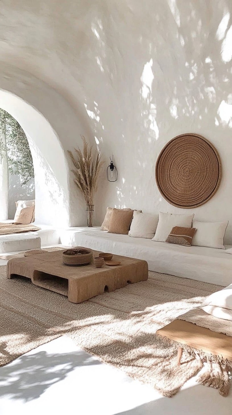 Modern Mediterranean Space with White Arches and Natural Wood