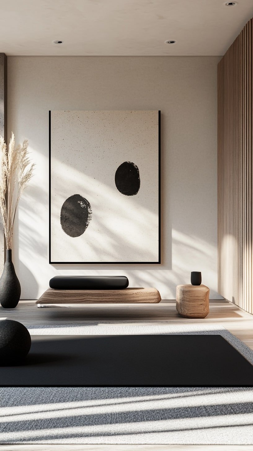 Monochrome Zen Yoga Room with Black and White Decor