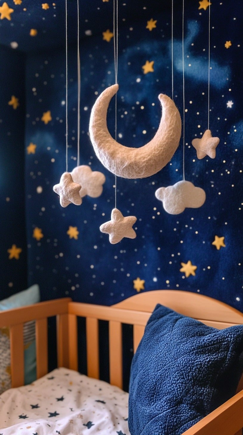 Moon and Stars Mobile Over Crib