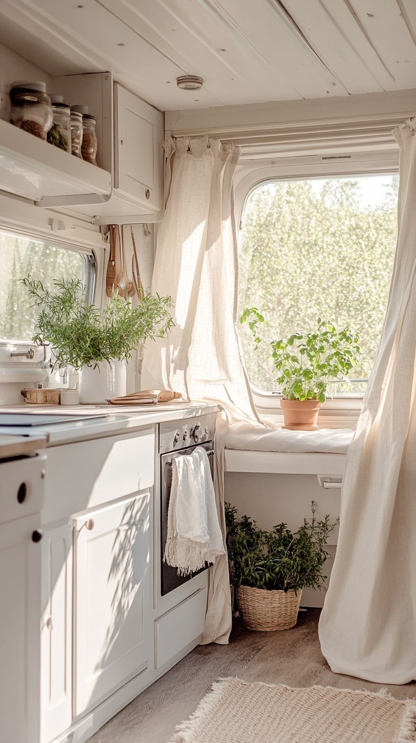 Natural Light-Filled Kitchen with Soft Tones and Plants