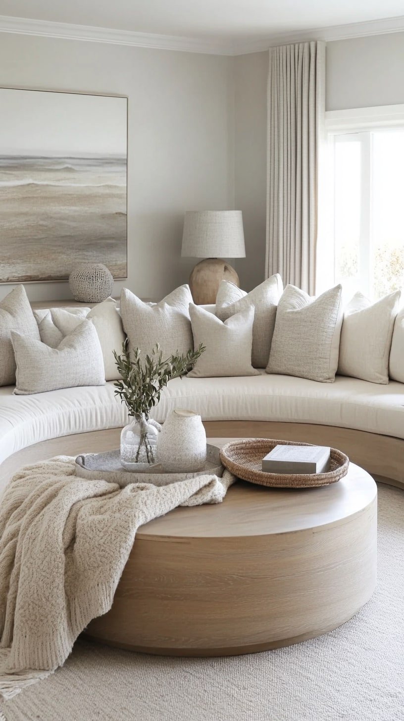  Neutral Midcentury Living Room with Soft Curves and Natural Textures