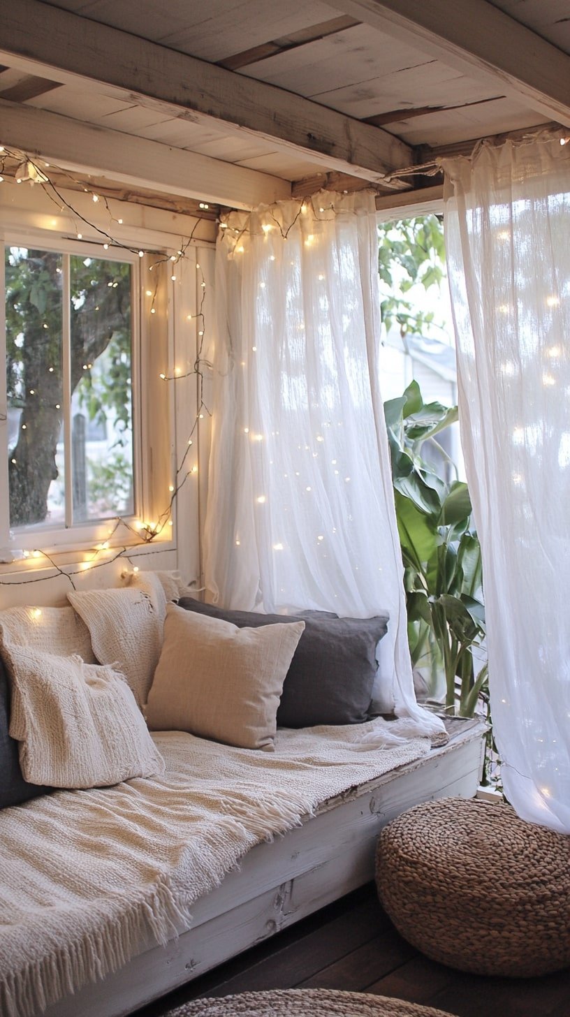 Open Ceiling Living Room with Hanging Lights and Sea Breeze