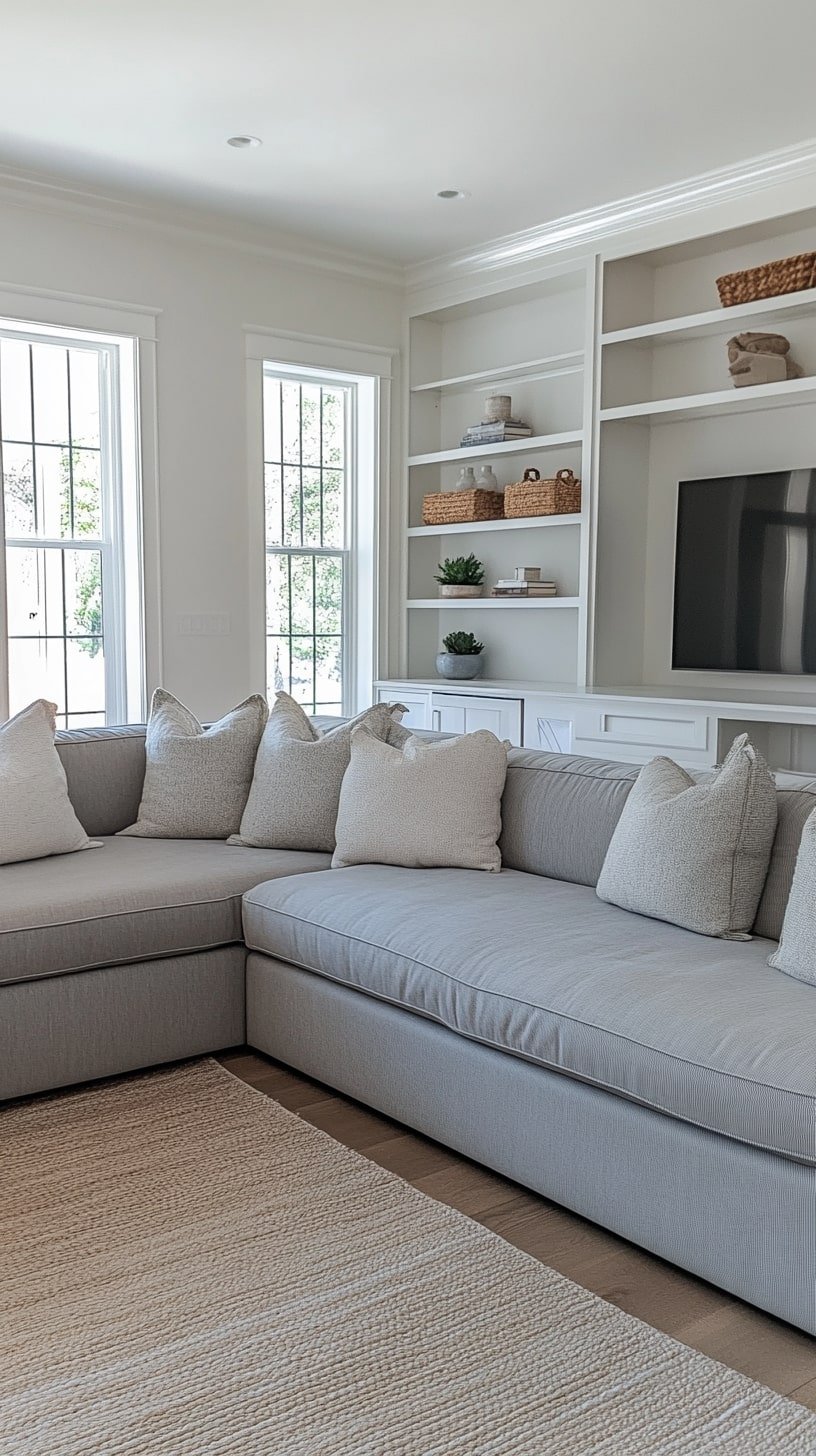 Open Living Room with Oversized Modular Couch and Matte Finishes