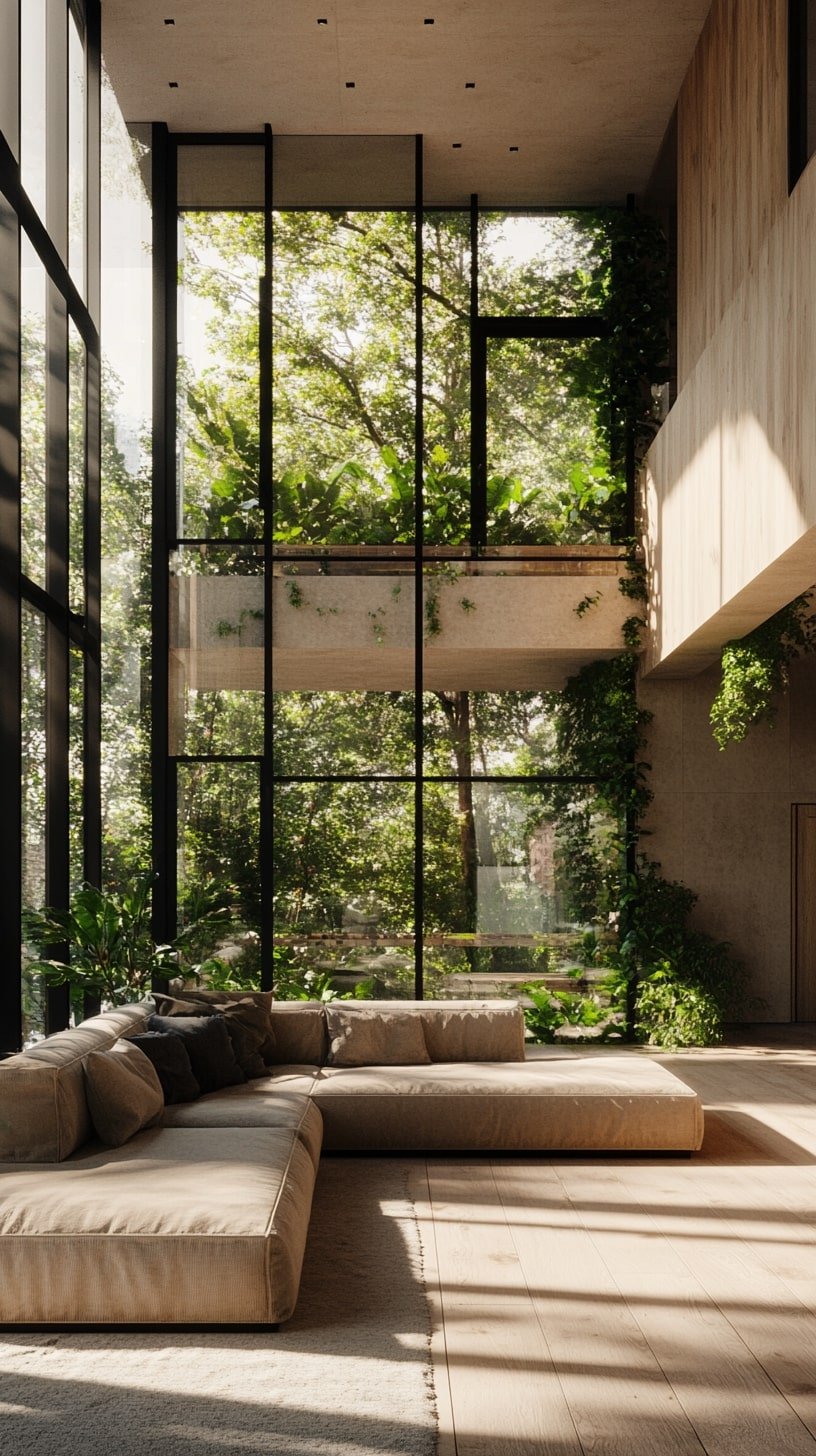 Open-Plan Loft with Green Plants and Light Wood Furniture