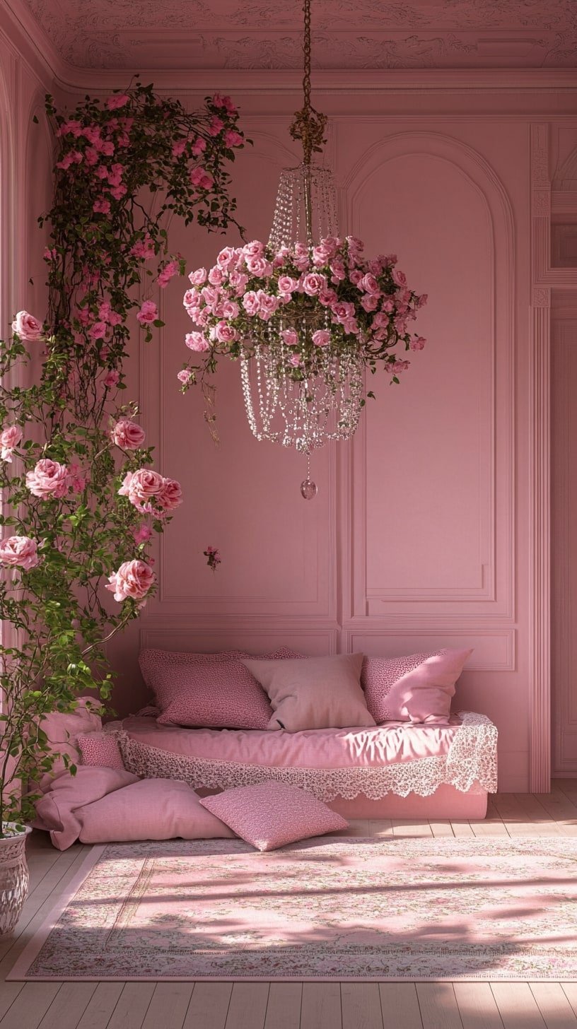 Romantic Fairycore Room with Rose Chandeliers