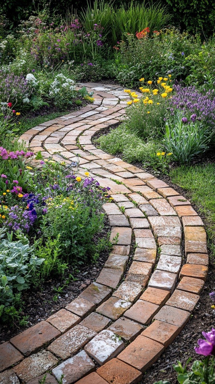 S-Shaped Garden Edge with Bricks Set in Sand