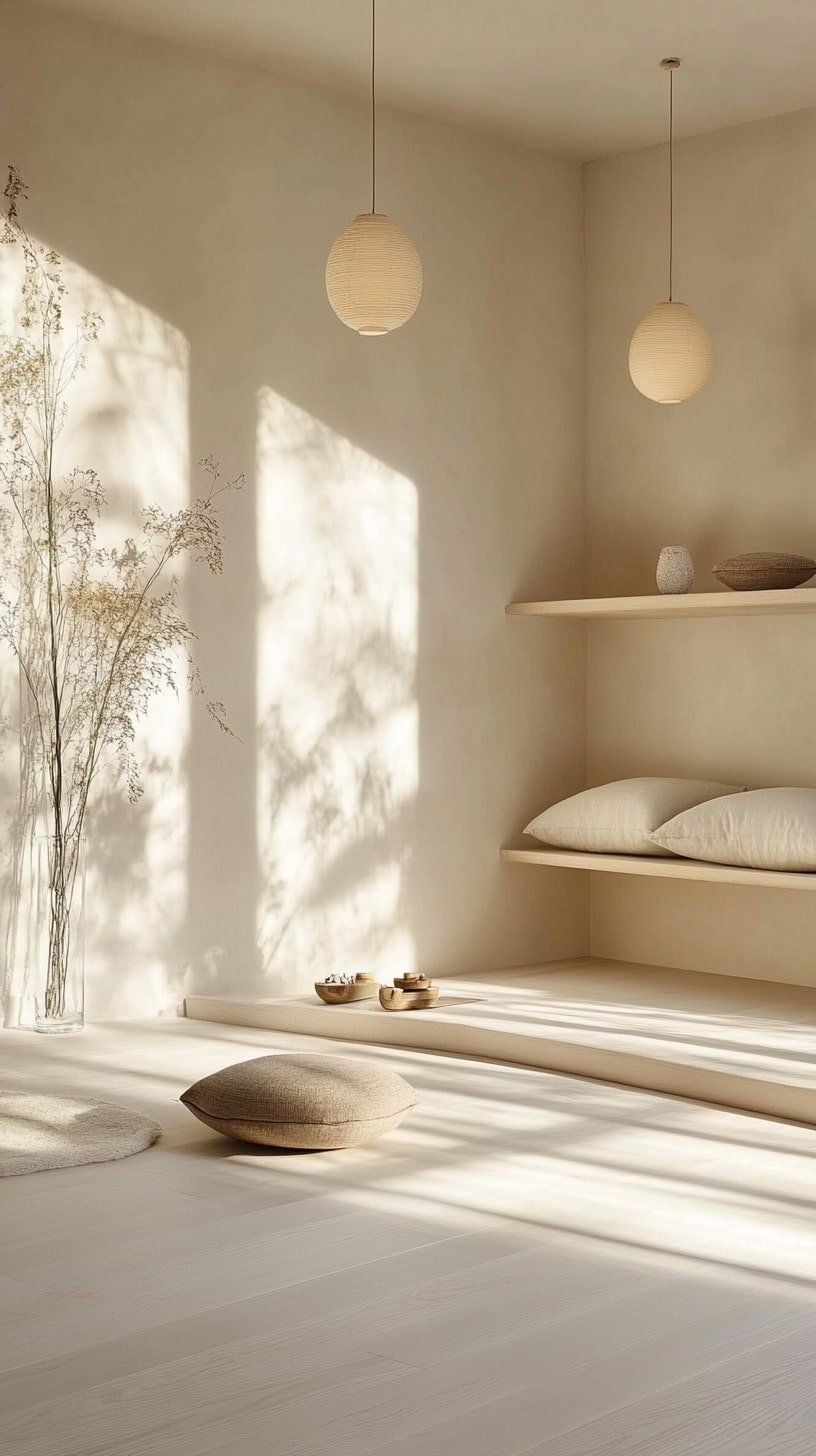 Scandinavian Narrow Living Room with Pale Woods and Soft Textures