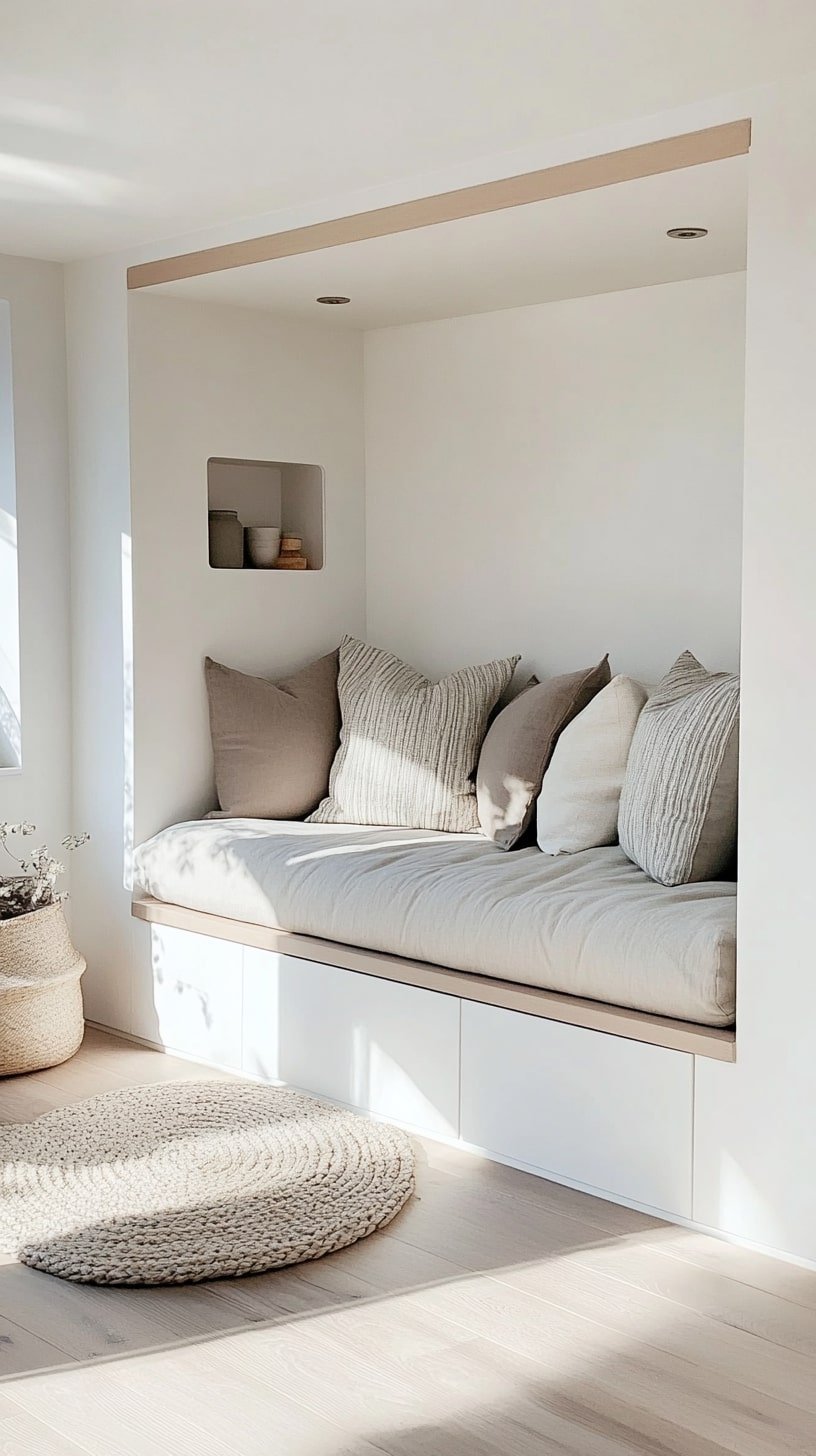 Scandinavian Tiny Living Room with Built-In Storage