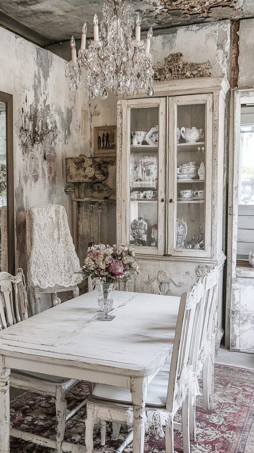 Shabby Chic Antique Room with Faded Florals and Ornate Mirrors