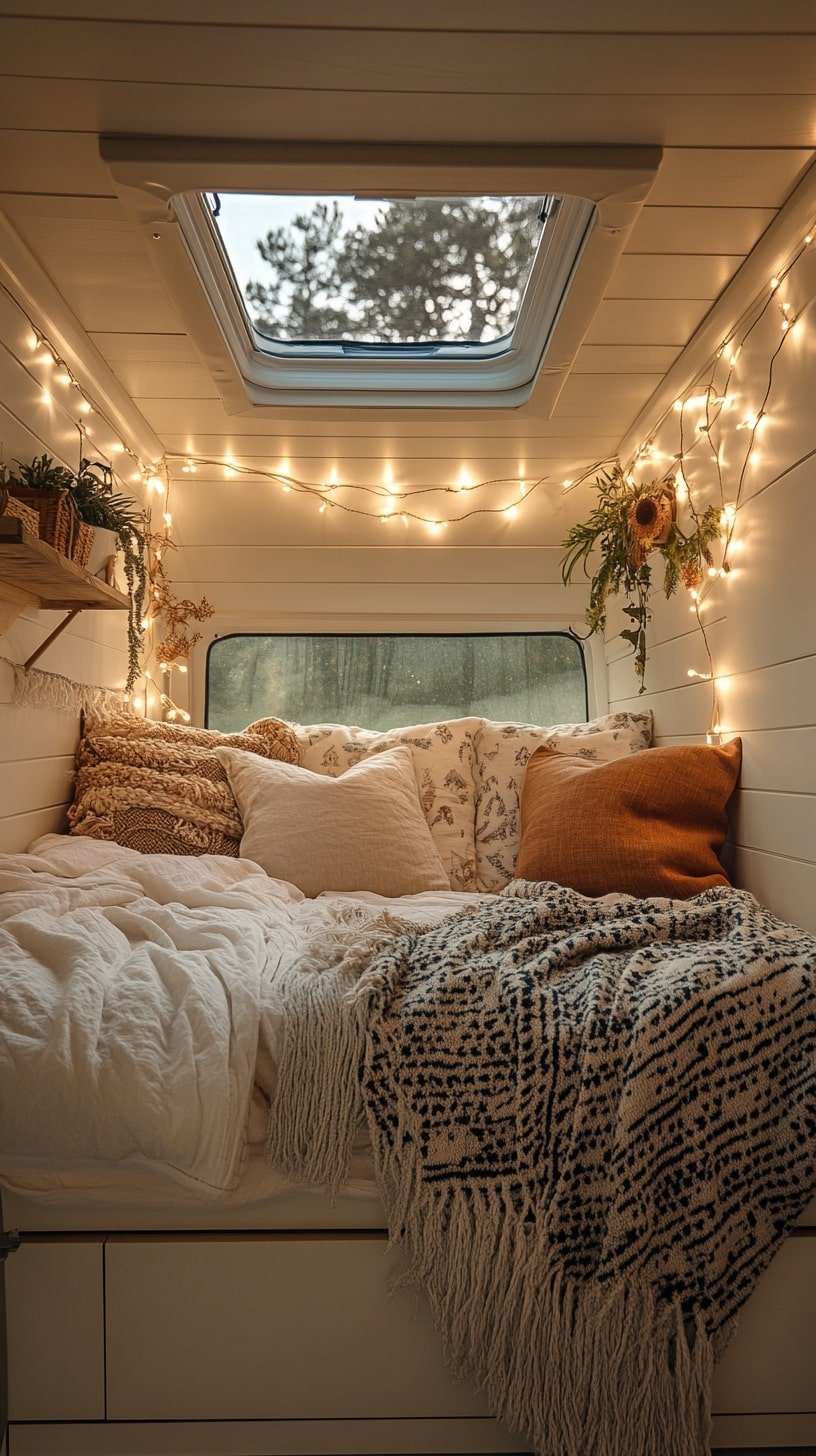 Soft Lighting Under Shelves and Open Skylight