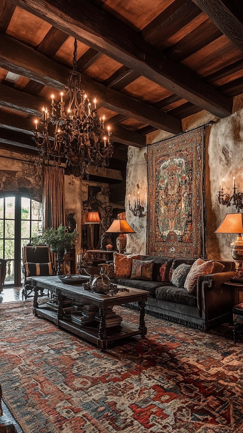 Spanish Revival Living Room with Terra Cotta Flooring and Wrought Iron