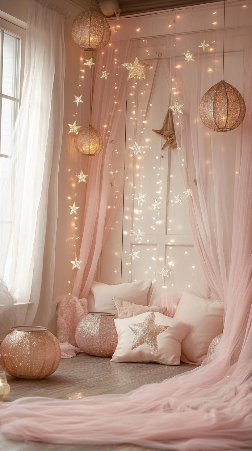 Star Garland and Tulle Curtains