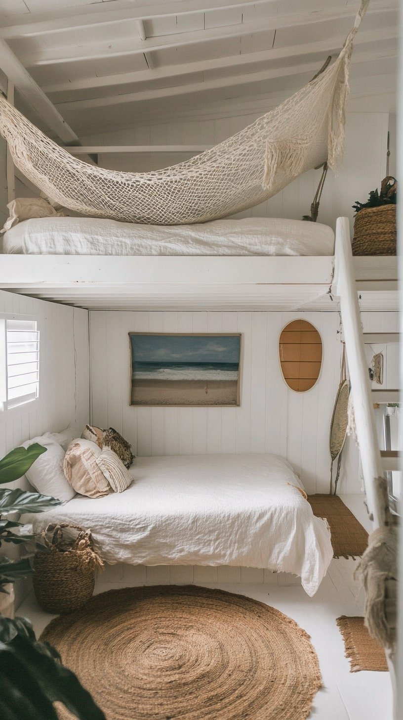 Surf Shack Loft with Hanging Net Hammock Over Living Space