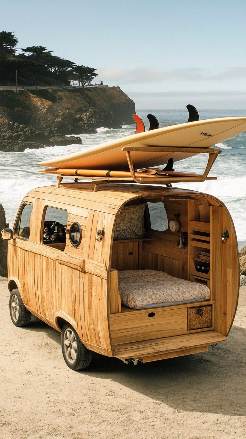 Tiny House Van Conversion with Surfboard Roof Rack