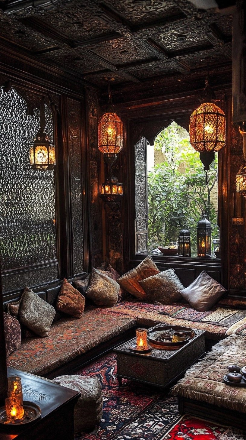 Turkish Antique Living Room with Rich Textiles and Hand-Knotted Rugs