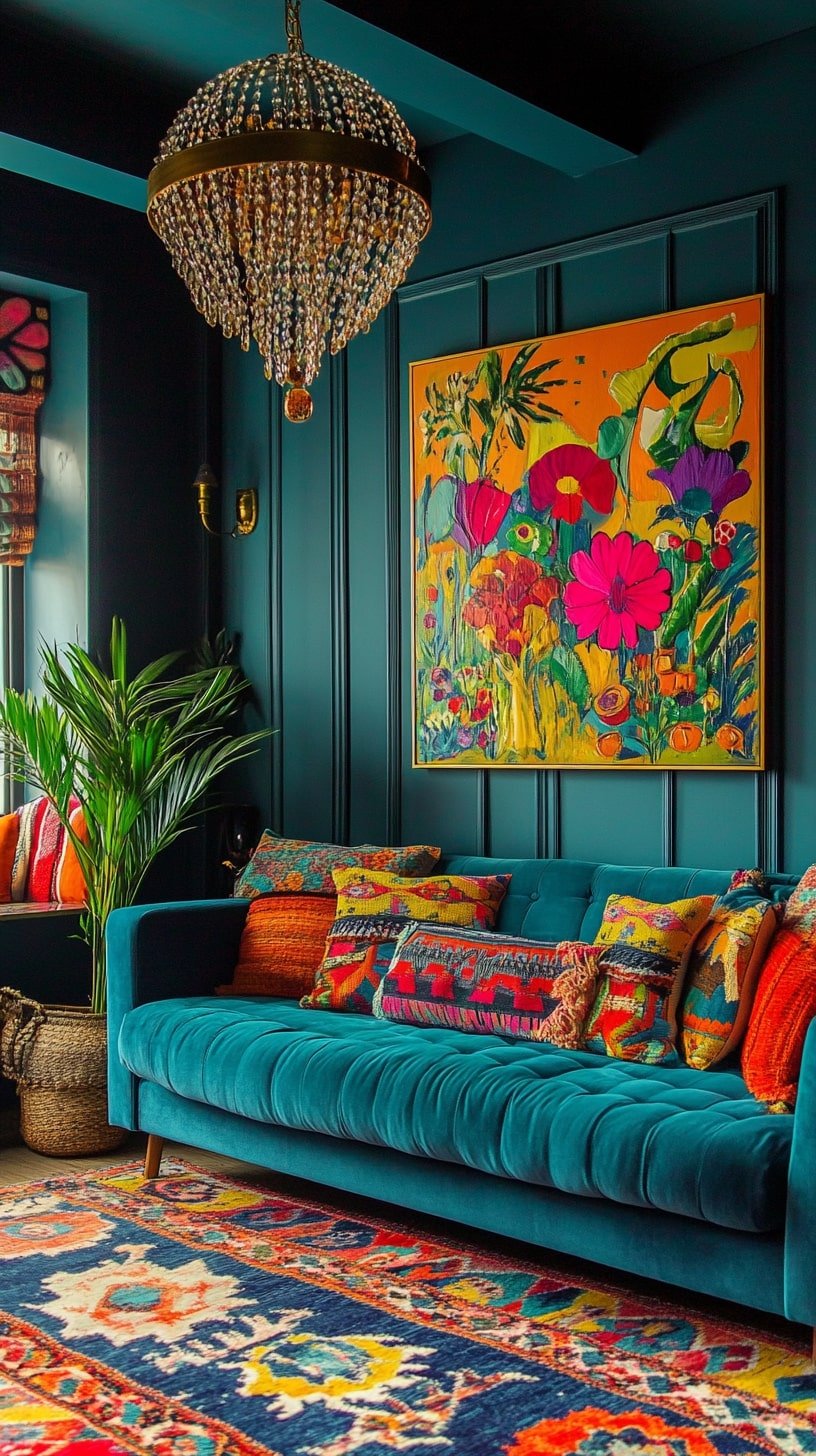 Turquoise Sofa in Bright Artistic Apartment