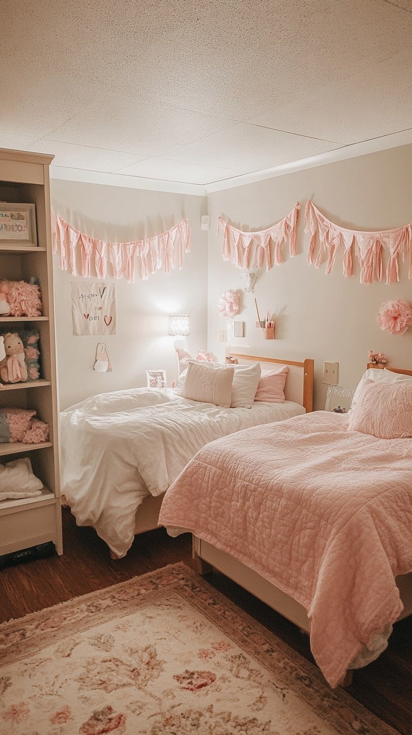 Twin Dorm with Coordinated Bedding and Name Banners