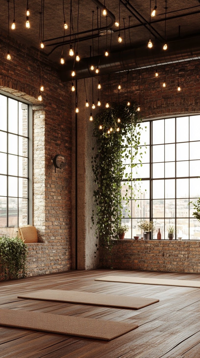 Urban Boho Loft Studio with Hanging Lights and Plants