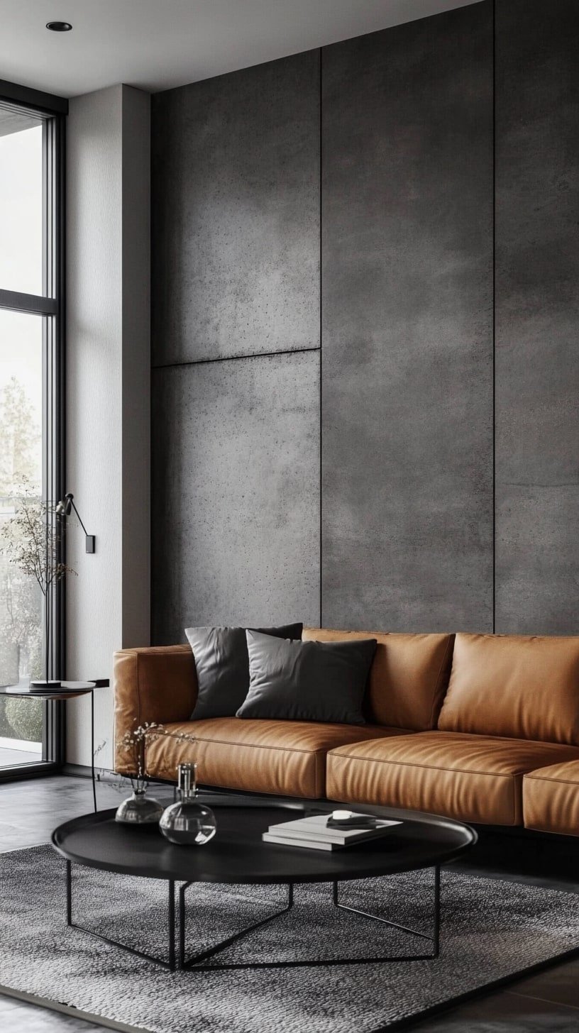 Urban Living Room with Concrete Wall and Leather Sofa