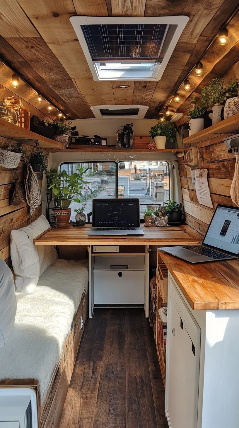 Van with Roof Vent and Built-In Solar Power System