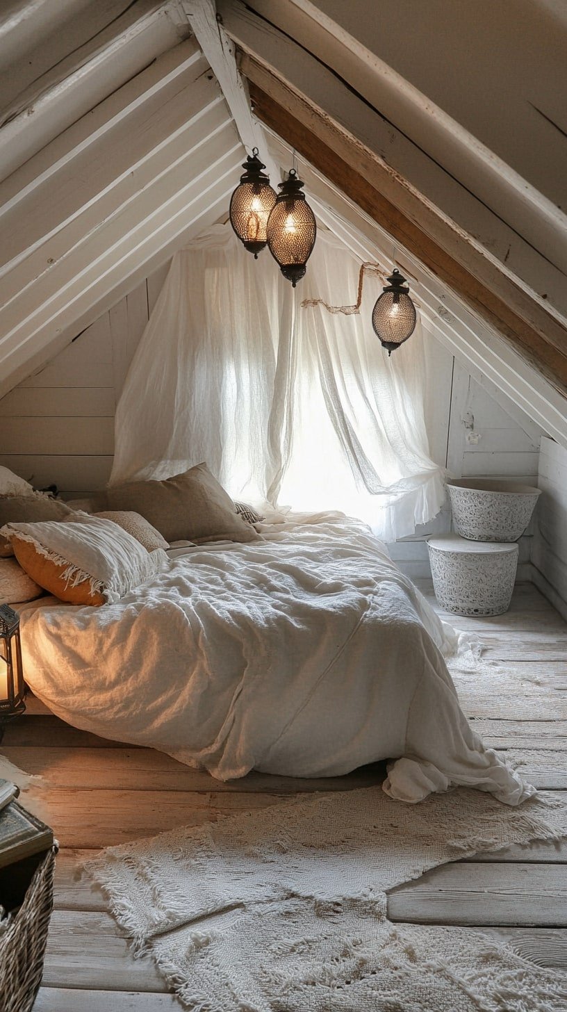 Whimsical Attic Bedroom with Twinkling Fairy Lights