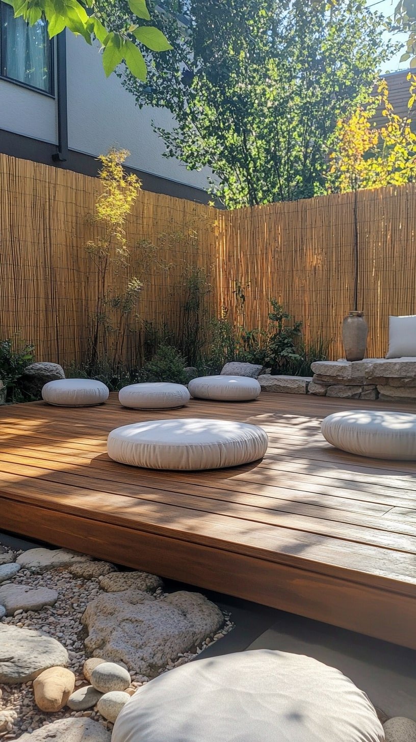 Zen Garden Yoga Deck with Bamboo Fence