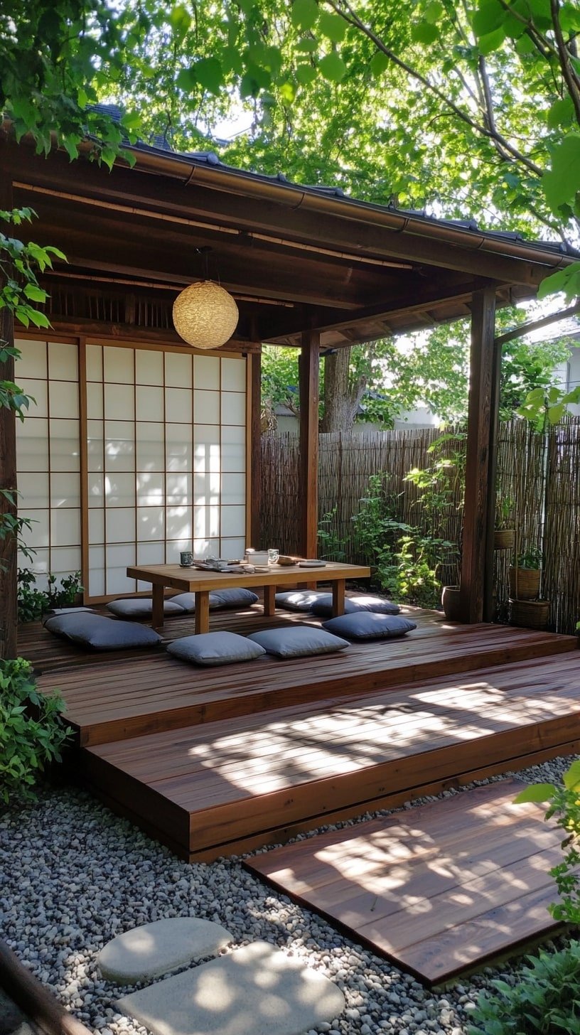 Zen Patio Deck with Floor Seating and Shoji Partitions